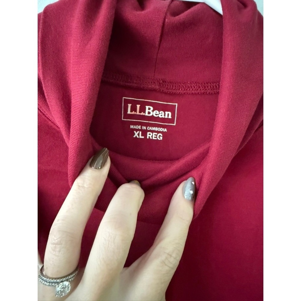 LL Bean Womens XL Red Interlock Mock Turtleneck Long Sleeve Cotton Top 188450 - Picture 3 of 6